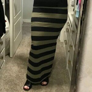 Preloved Skyline maxi skirt - green/black stripe *AS IS*